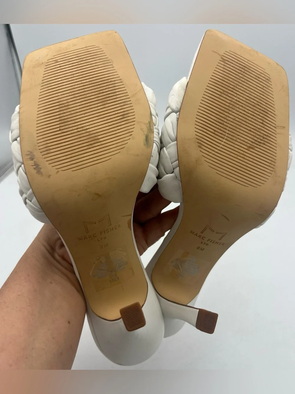 MARC FISHER LTD Draya Slide Sandal Leather Upper Textured Braided Women’s Size 8